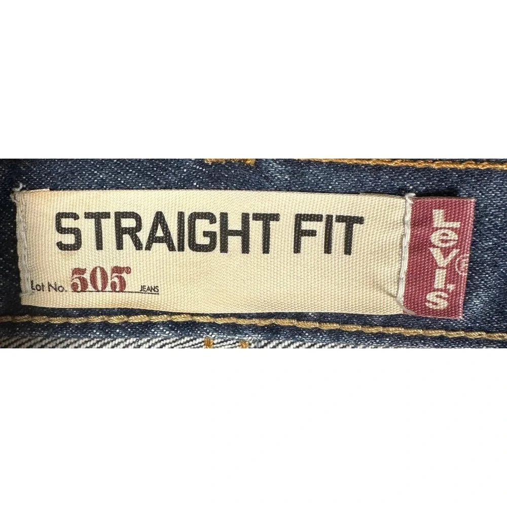 Levi 505 Jeans Mens 36X30 Blue Straight Fit Distressed 5 Pocket Red Tab Denim